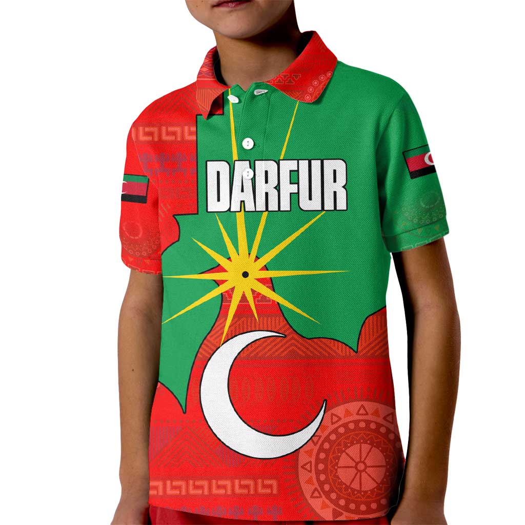 Darfur Sudan Kid Polo Shirt with Red Green Yellow Crescent Star - Wonder Print Shop