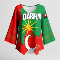 Darfur Sudan Kimono Sleeve Blouse with Red Green Yellow Crescent Star - Wonder Print Shop