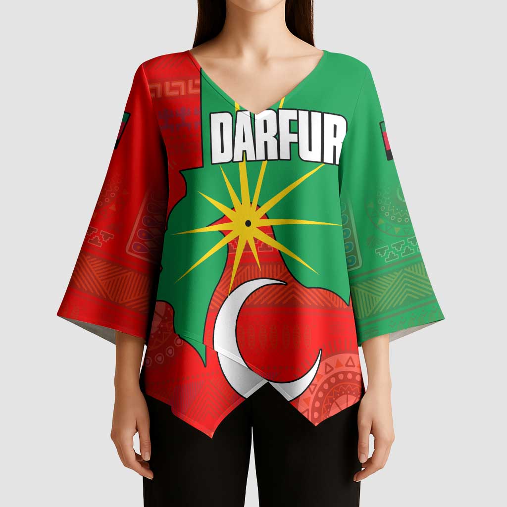 Darfur Sudan Kimono Sleeve Blouse with Red Green Yellow Crescent Star - Wonder Print Shop