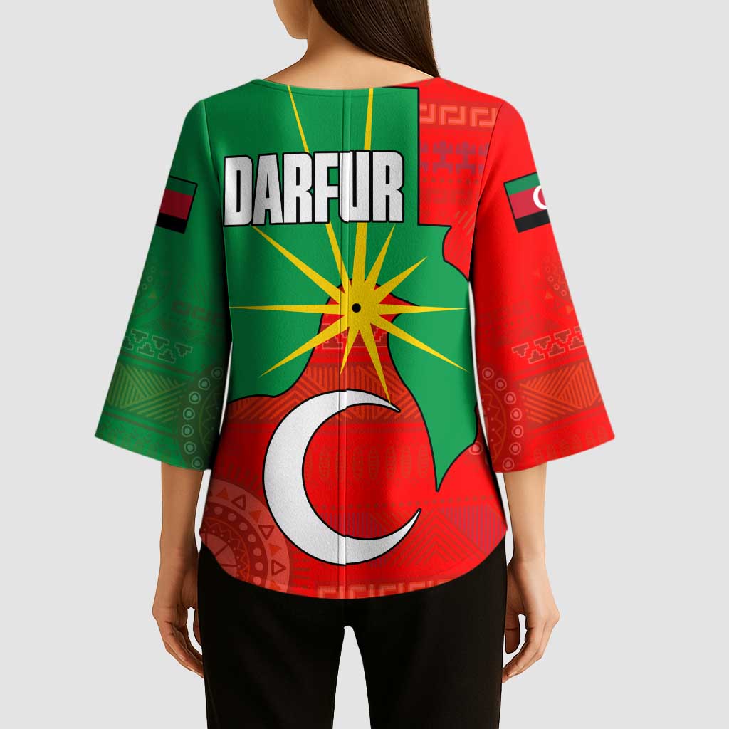Darfur Sudan Kimono Sleeve Blouse with Red Green Yellow Crescent Star - Wonder Print Shop