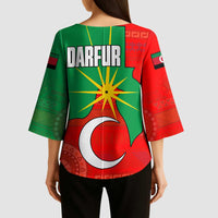 Darfur Sudan Kimono Sleeve Blouse with Red Green Yellow Crescent Star - Wonder Print Shop