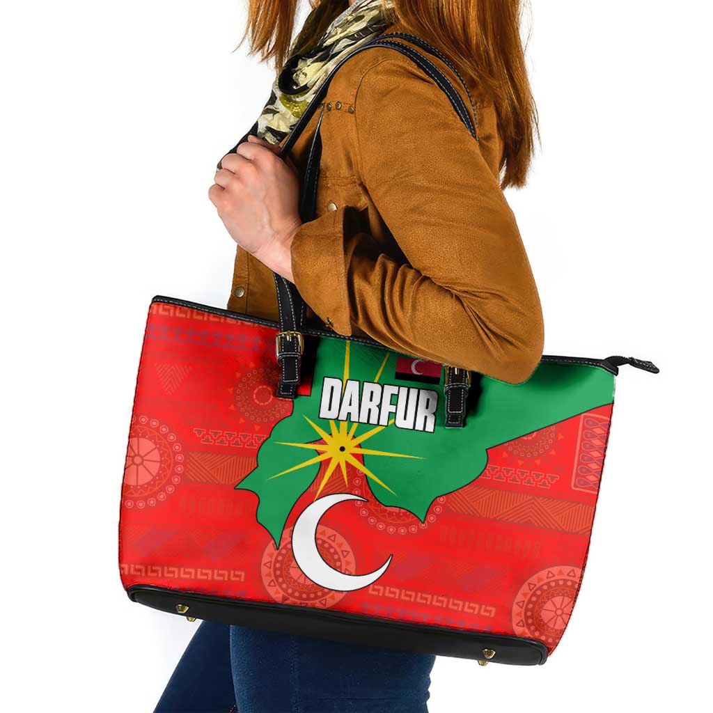 Darfur Sudan Leather Tote Bag with Red Green Yellow Crescent Star - Wonder Print Shop
