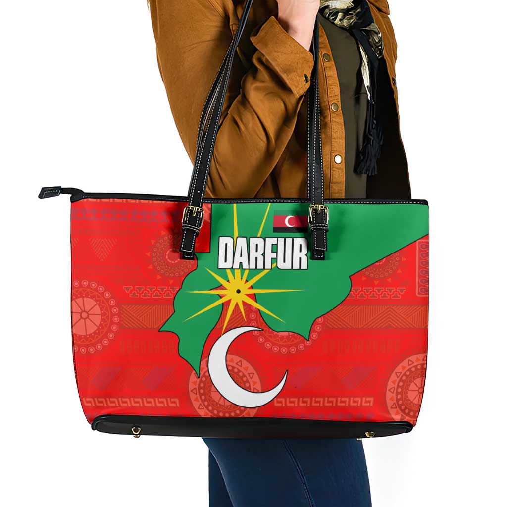 Darfur Sudan Leather Tote Bag with Red Green Yellow Crescent Star - Wonder Print Shop