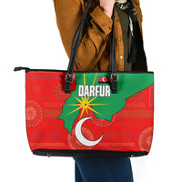 Darfur Sudan Leather Tote Bag with Red Green Yellow Crescent Star - Wonder Print Shop