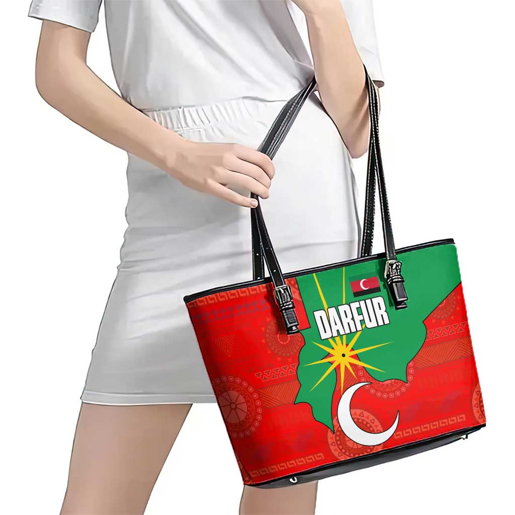 Darfur Sudan Leather Tote Bag with Red Green Yellow Crescent Star - Wonder Print Shop