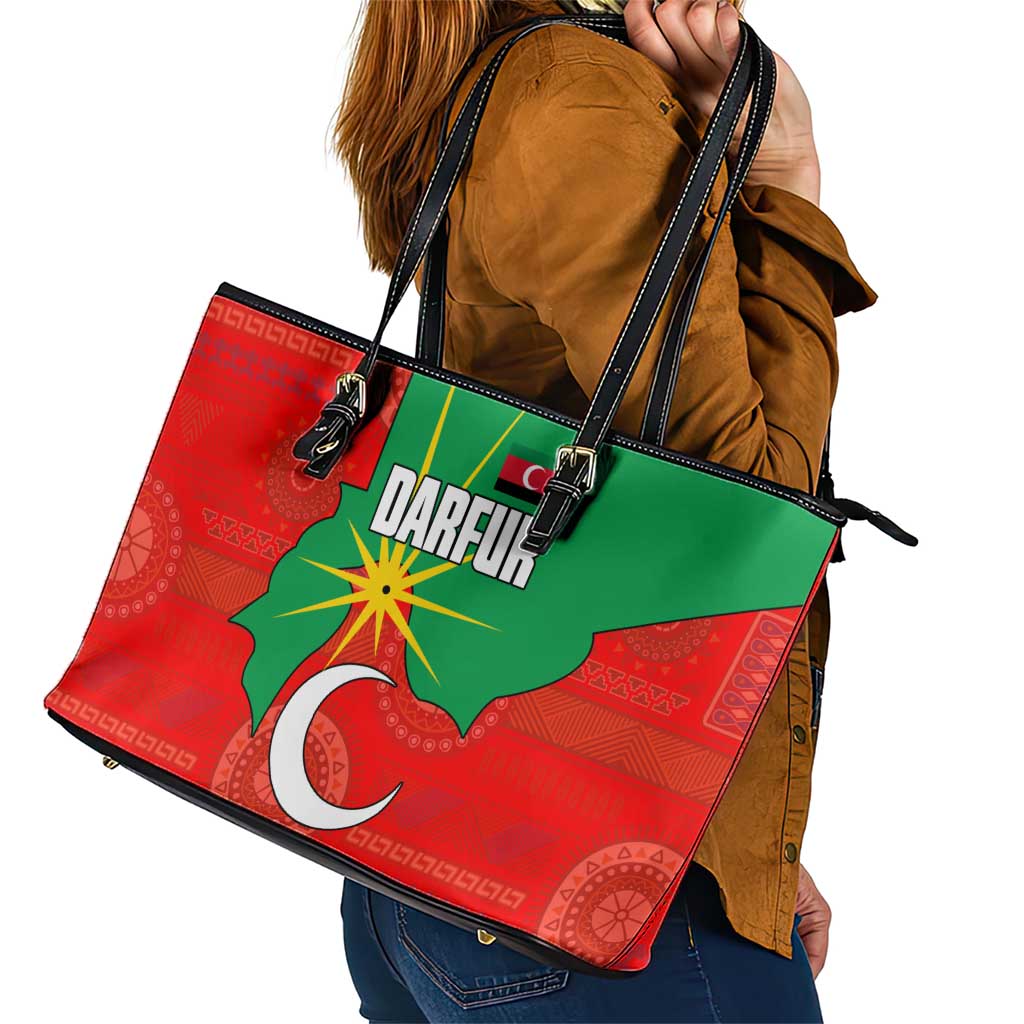 Darfur Sudan Leather Tote Bag with Red Green Yellow Crescent Star - Wonder Print Shop