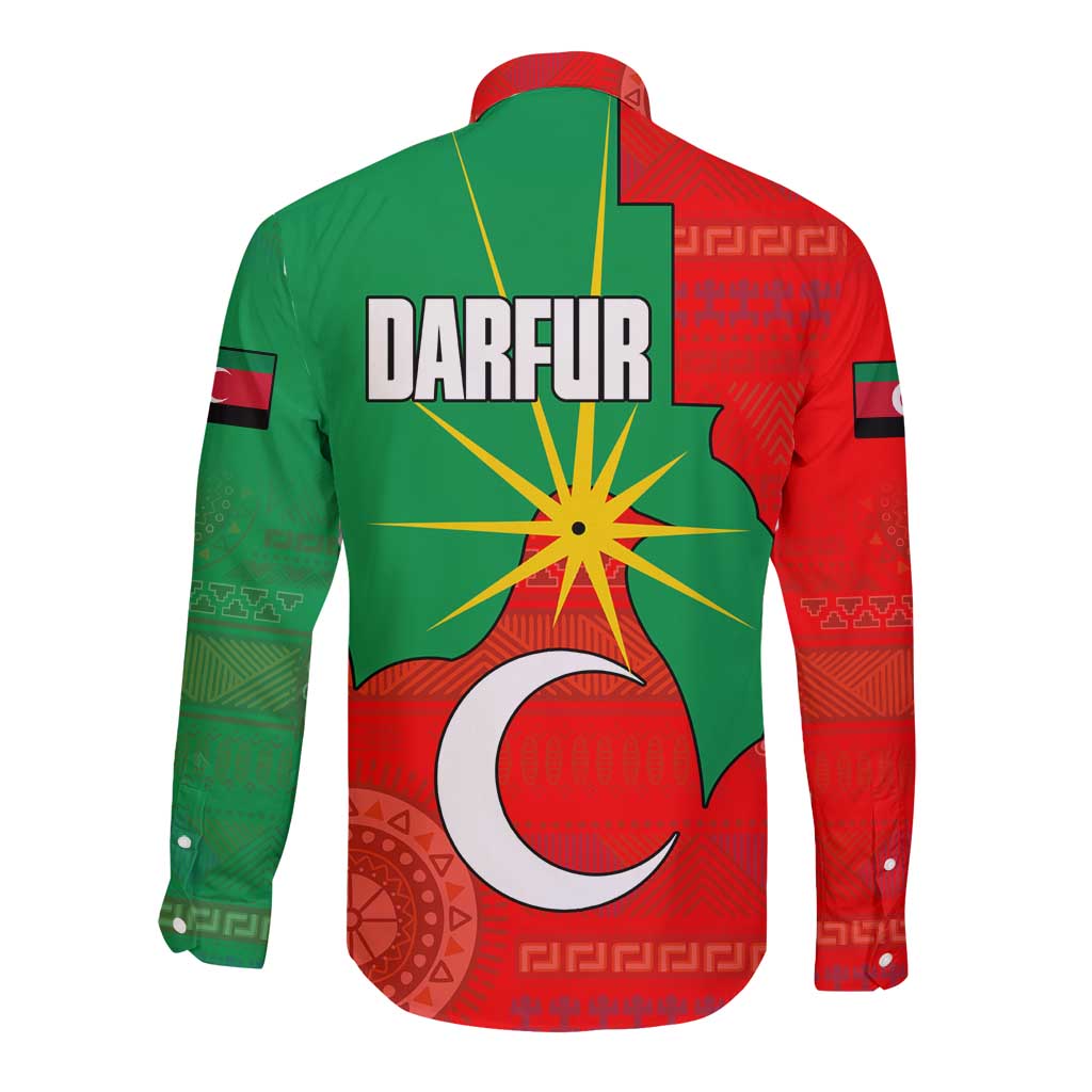 Darfur Sudan Long Sleeve Button Shirt with Red Green Yellow Crescent Star - Wonder Print Shop