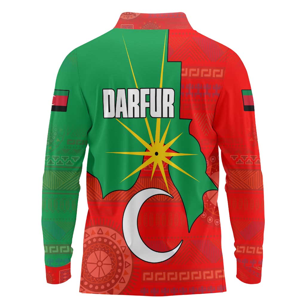 Darfur Sudan Long Sleeve Polo Shirt with Red Green Yellow Crescent Star - Wonder Print Shop