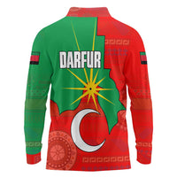Darfur Sudan Long Sleeve Polo Shirt with Red Green Yellow Crescent Star - Wonder Print Shop