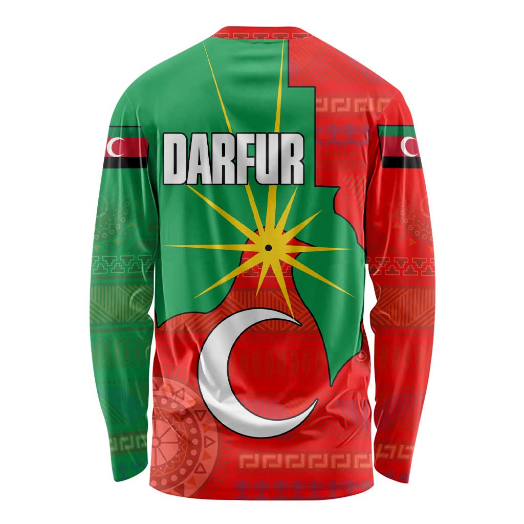 Darfur Sudan Long Sleeve Shirt with Red Green Yellow Crescent Star - Wonder Print Shop