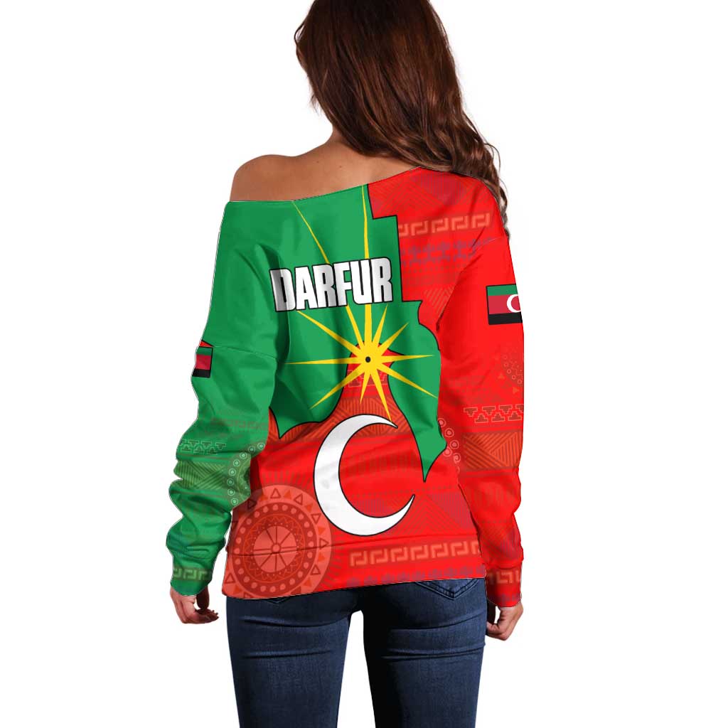 Darfur Sudan Off Shoulder Sweater with Red Green Yellow Crescent Star - Wonder Print Shop