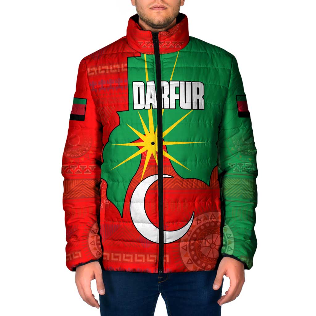 Darfur Sudan Padded Jacket with Red Green Yellow Crescent Star - Wonder Print Shop