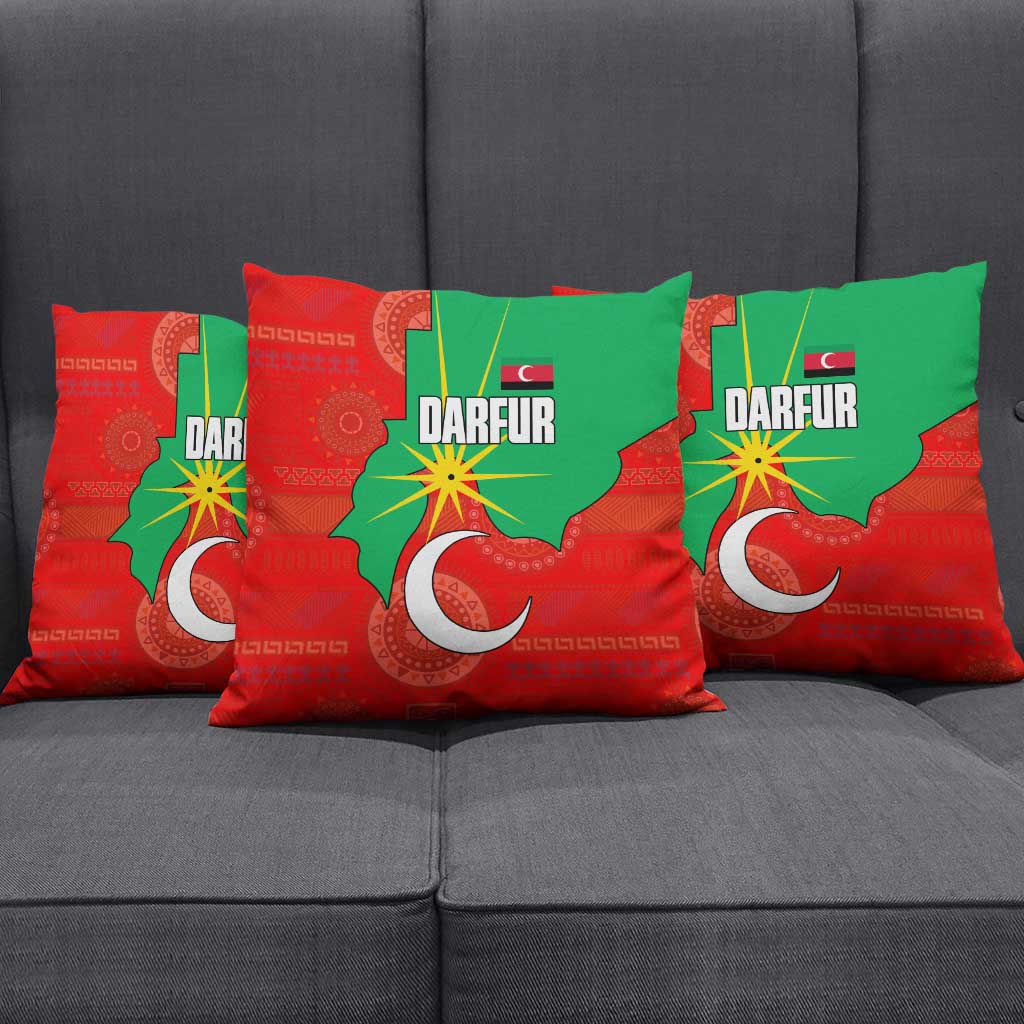 Darfur Sudan Pillow Cover with Red Green Yellow Crescent Star - Wonder Print Shop