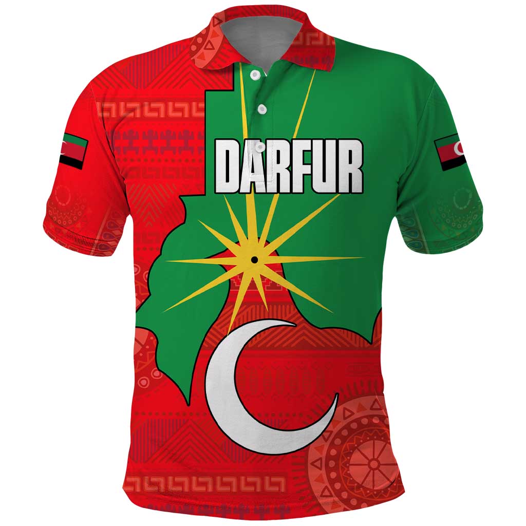 Darfur Sudan Polo Shirt with Red Green Yellow Crescent Star - Wonder Print Shop
