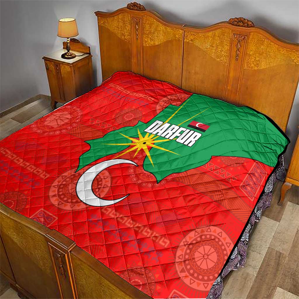 Darfur Sudan Quilt with Red Green Yellow Crescent Star - Wonder Print Shop