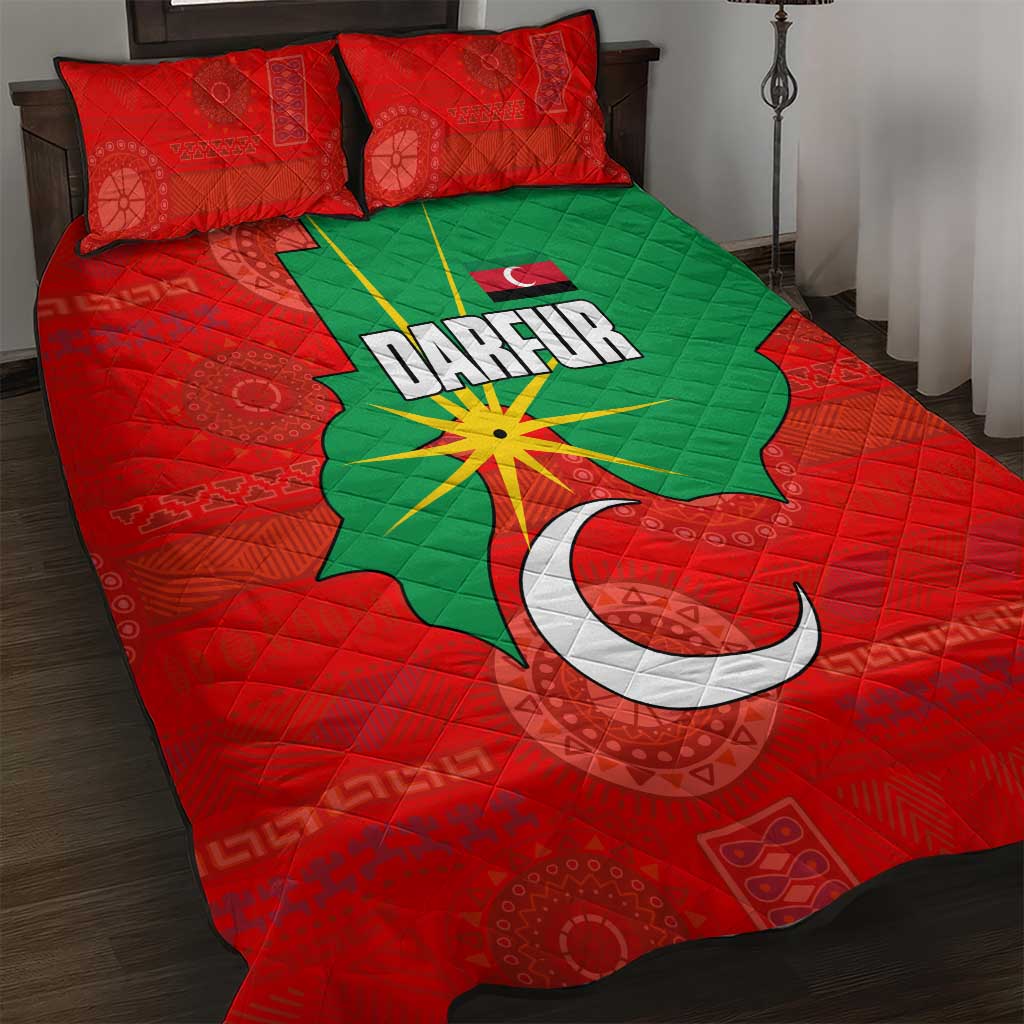 Darfur Sudan Quilt Bed Set with Red Green Yellow Crescent Star - Wonder Print Shop