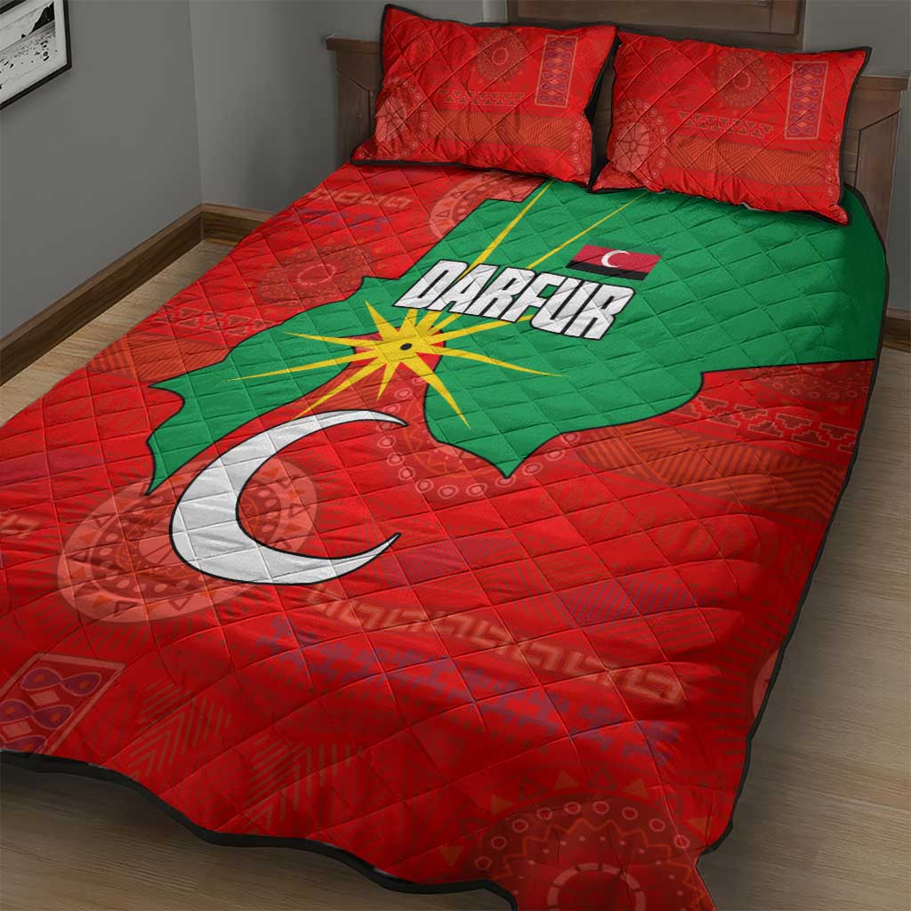 Darfur Sudan Quilt Bed Set with Red Green Yellow Crescent Star - Wonder Print Shop