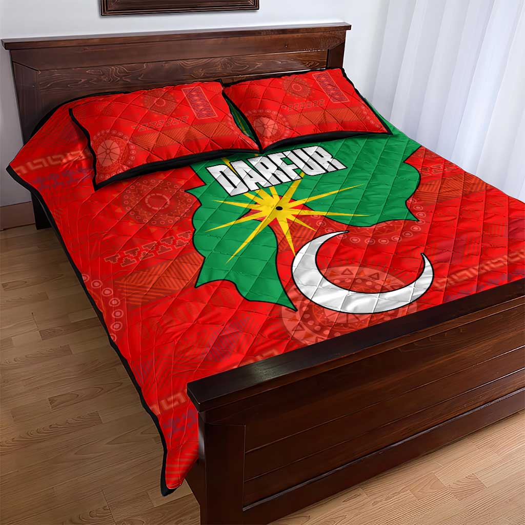 Darfur Sudan Quilt Bed Set with Red Green Yellow Crescent Star - Wonder Print Shop