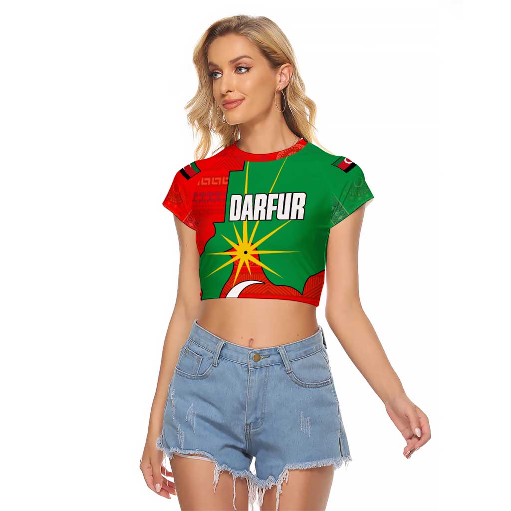 Darfur Sudan Raglan Cropped T Shirt with Red Green Yellow Crescent Star - Wonder Print Shop