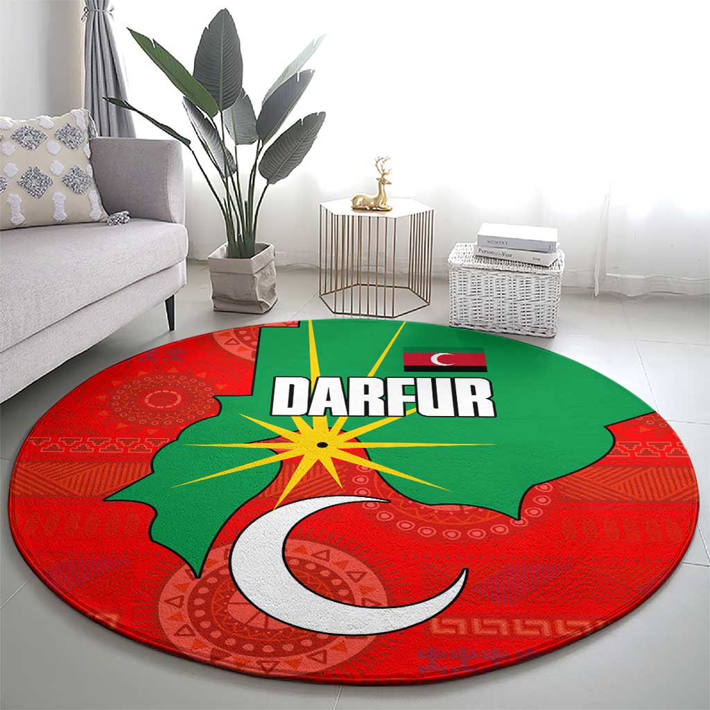 Darfur Sudan Round Carpet with Red Green Yellow Crescent Star - Wonder Print Shop