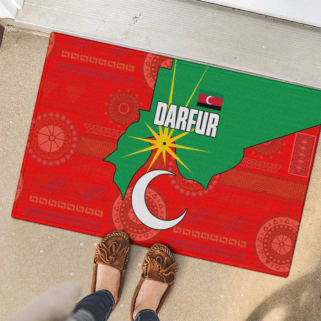 Darfur Sudan Rubber Doormat with Red Green Yellow Crescent Star - Wonder Print Shop