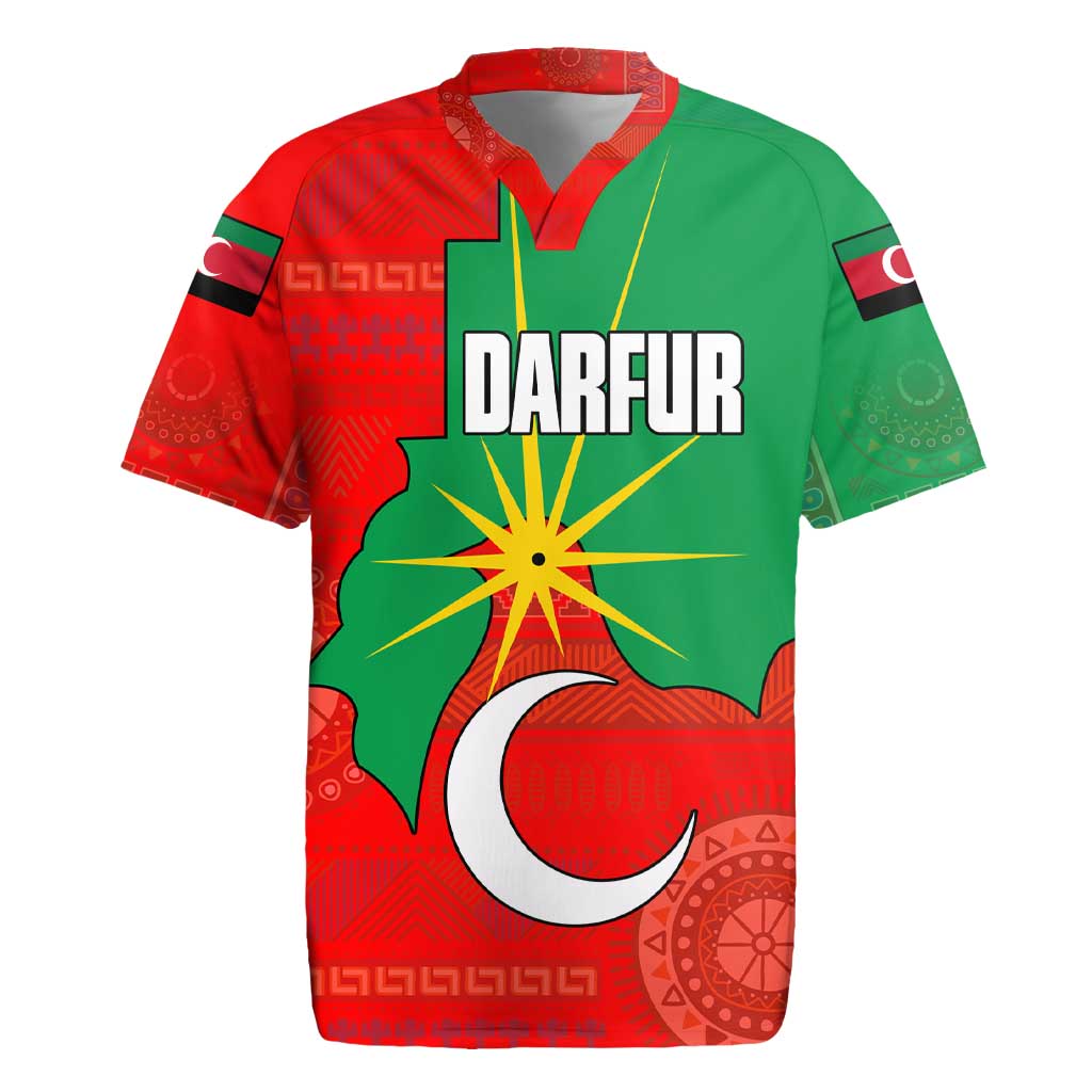 Darfur Sudan Rugby Jersey with Red Green Yellow Crescent Star - Wonder Print Shop