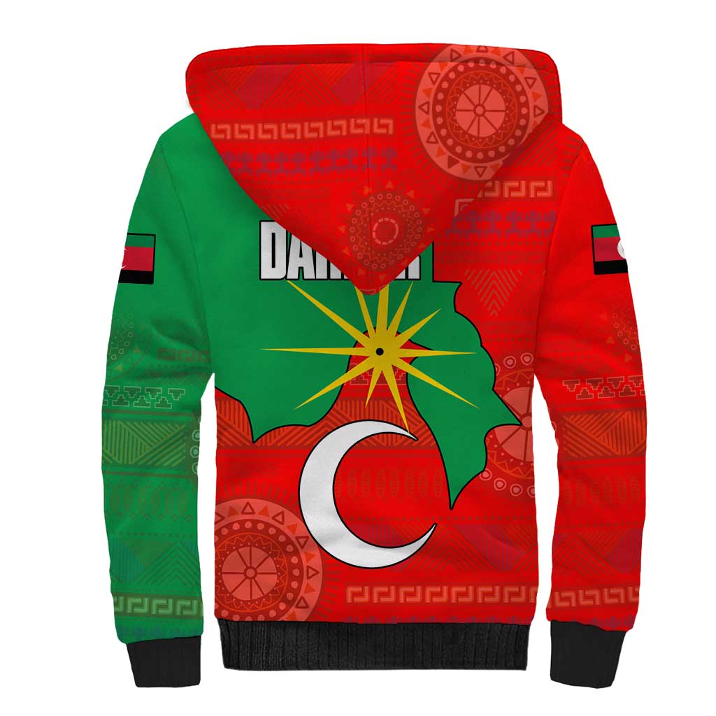 Darfur Sudan Sherpa Hoodie with Red Green Yellow Crescent Star - Wonder Print Shop