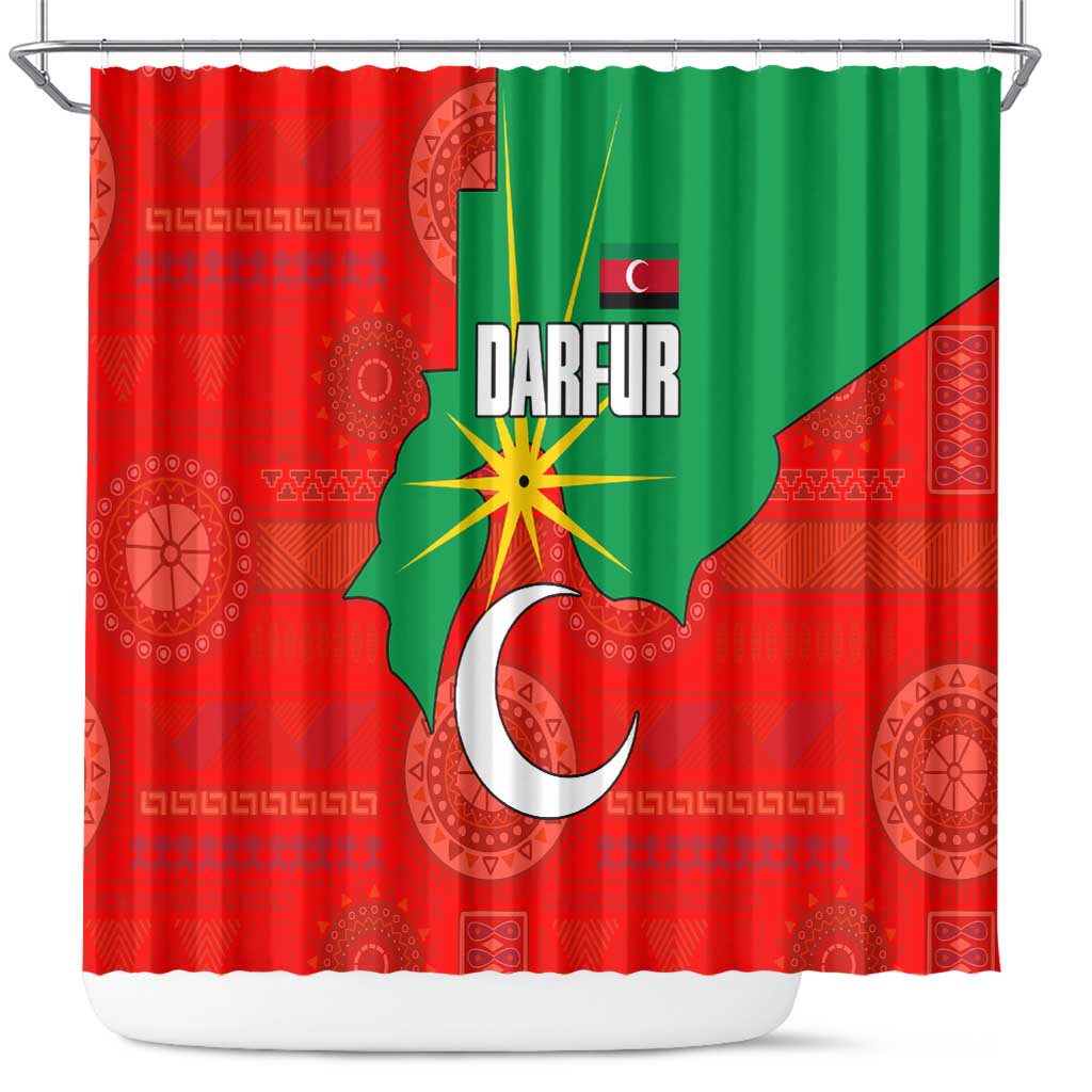 Darfur Sudan Shower Curtain with Red Green Yellow Crescent Star - Wonder Print Shop