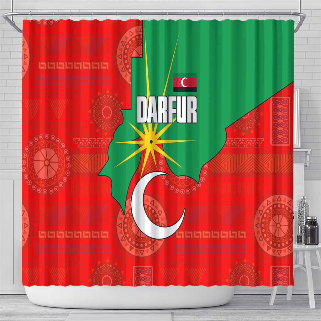 Darfur Sudan Shower Curtain with Red Green Yellow Crescent Star - Wonder Print Shop