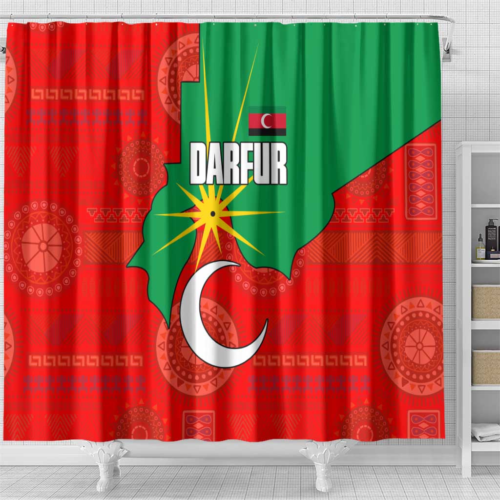 Darfur Sudan Shower Curtain with Red Green Yellow Crescent Star - Wonder Print Shop