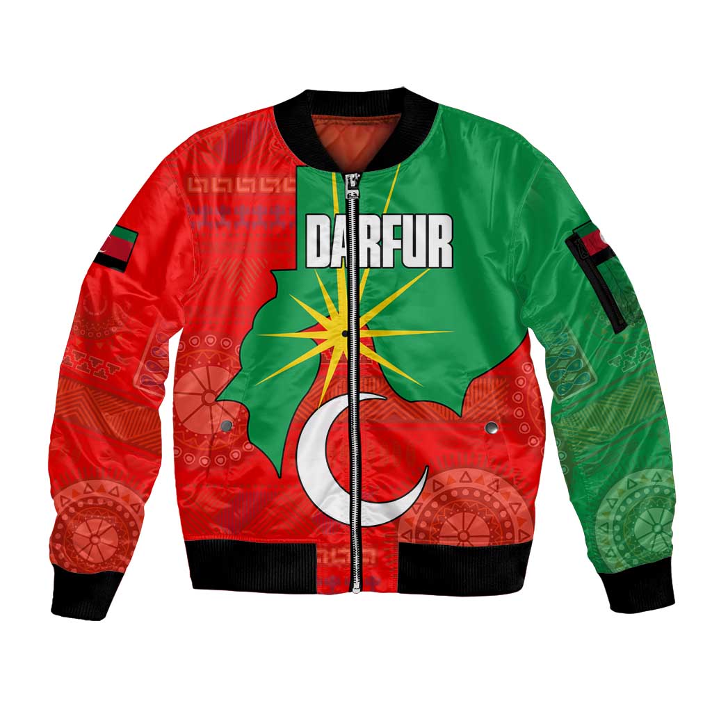 Darfur Sudan Sleeve Zip Bomber Jacket with Red Green Yellow Crescent Star - Wonder Print Shop