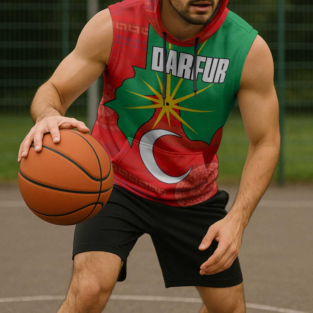 Darfur Sudan Sleeveless Hoodie with Red Green Yellow Crescent Star - Wonder Print Shop
