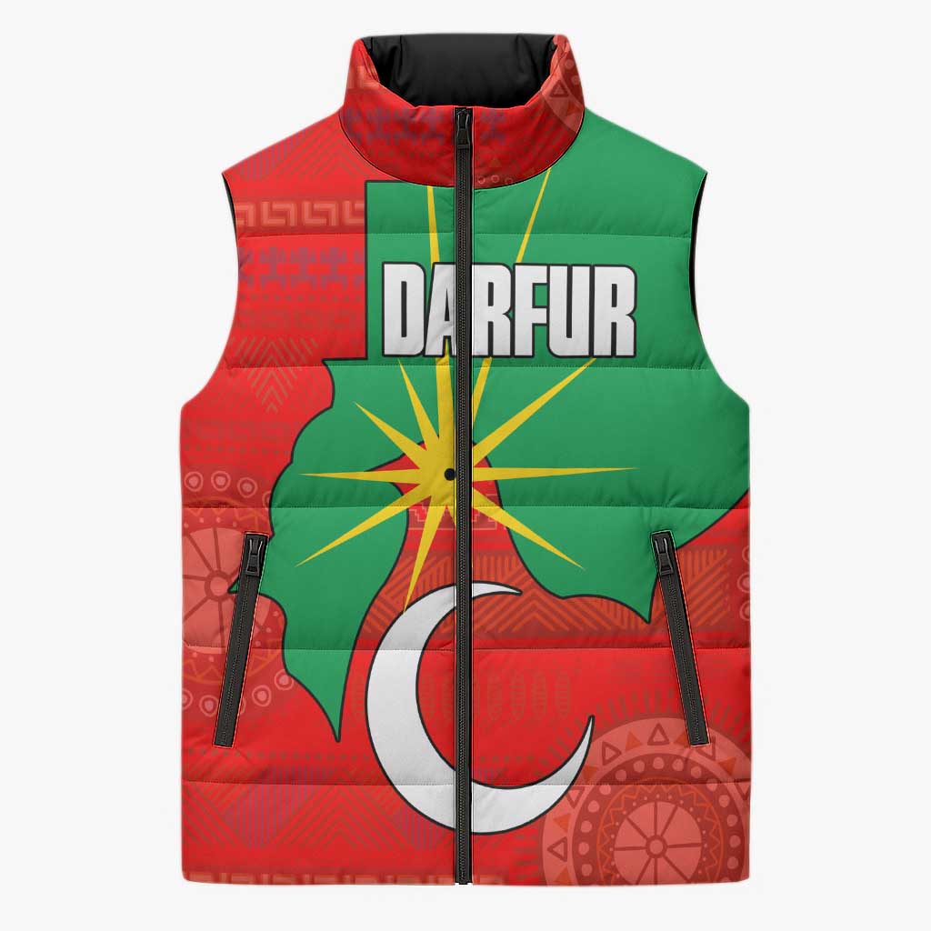 Darfur Sudan Sleeveless Puffer Jacket with Red Green Yellow Crescent Star - Wonder Print Shop