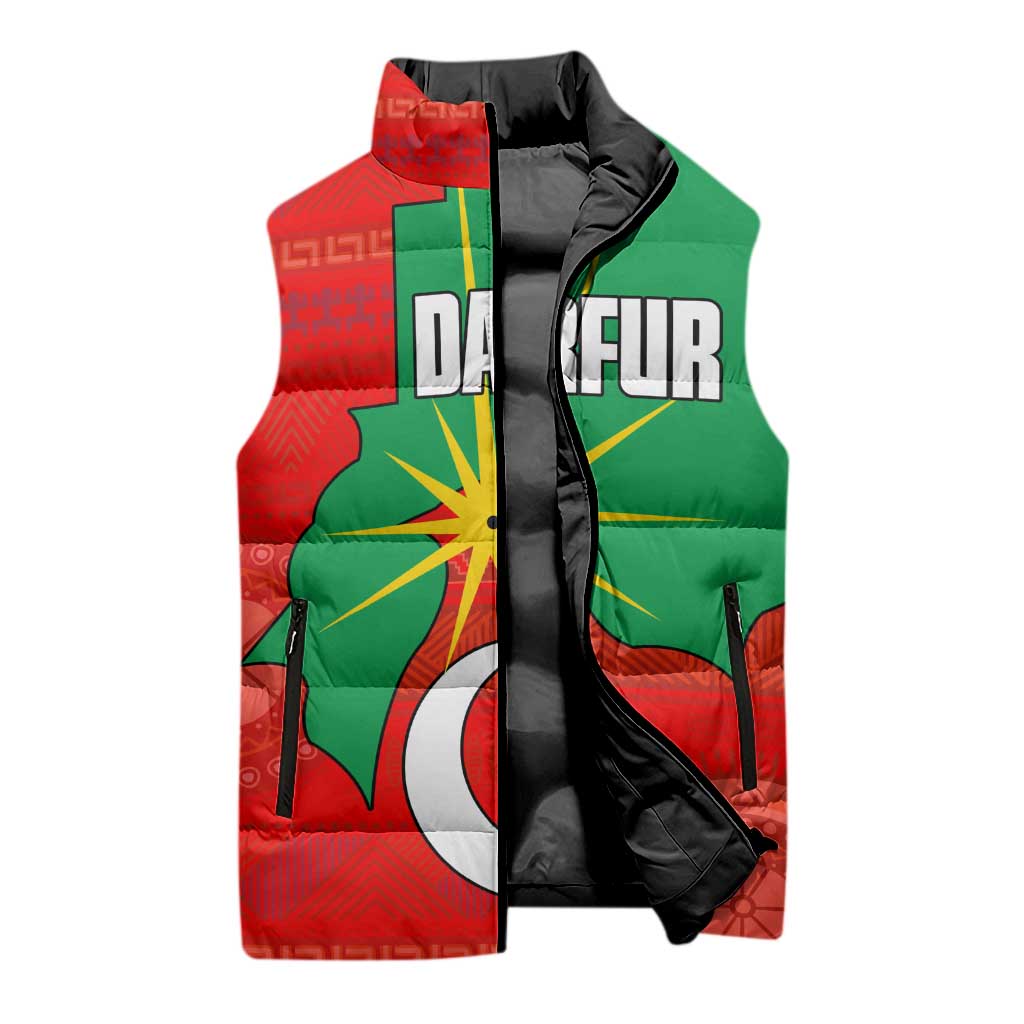 Darfur Sudan Sleeveless Puffer Jacket with Red Green Yellow Crescent Star - Wonder Print Shop