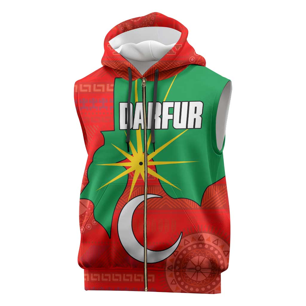 Darfur Sudan Sleeveless Zip Hoodie with Red Green Yellow Crescent Star - Wonder Print Shop
