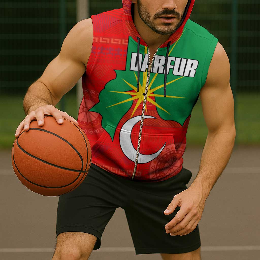 Darfur Sudan Sleeveless Zip Hoodie with Red Green Yellow Crescent Star - Wonder Print Shop