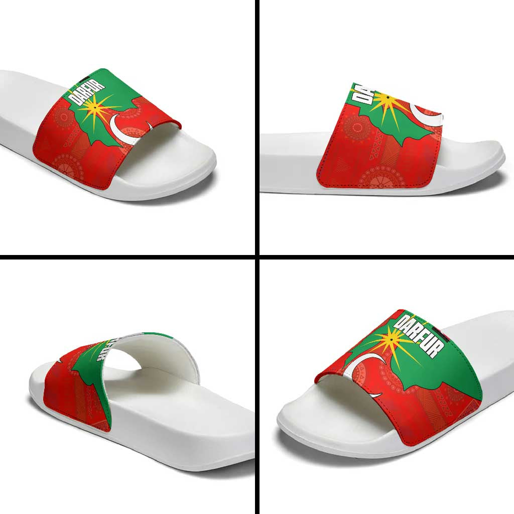 Darfur Sudan Slide Sandals with Red Green Yellow Crescent Star - Wonder Print Shop