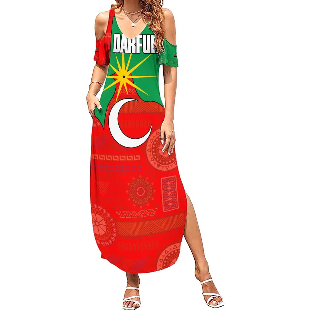 Darfur Sudan Summer Maxi Dress with Red Green Yellow Crescent Star - Wonder Print Shop