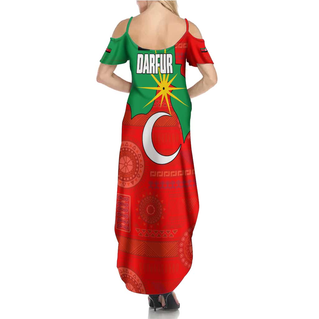 Darfur Sudan Summer Maxi Dress with Red Green Yellow Crescent Star - Wonder Print Shop