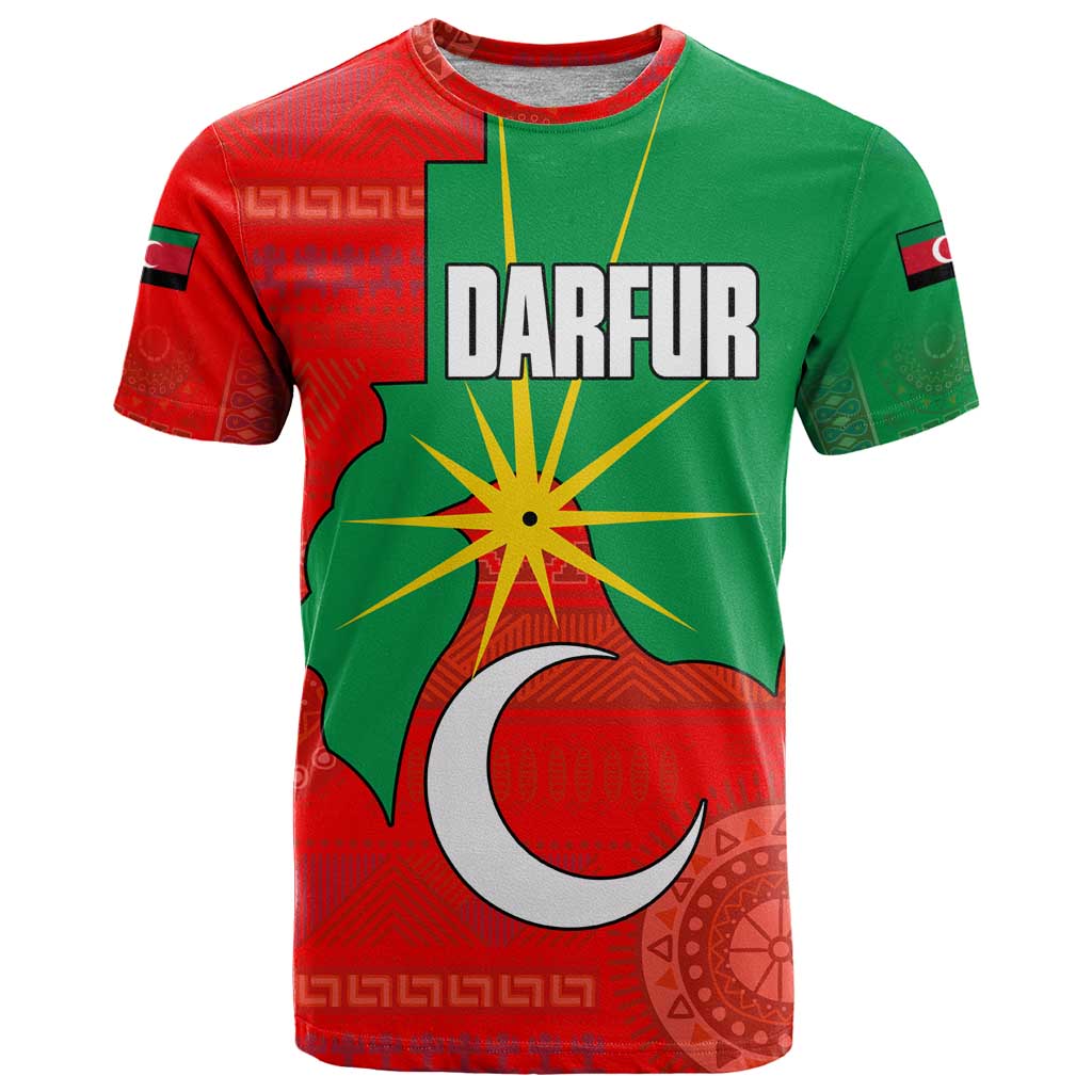 Darfur Sudan T Shirt with Red Green Yellow Crescent Star - Wonder Print Shop