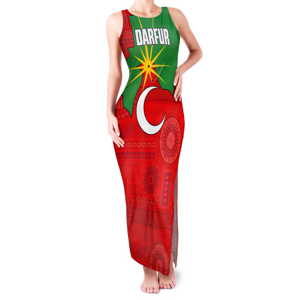 Darfur Sudan Tank Maxi Dress with Red Green Yellow Crescent Star - Wonder Print Shop