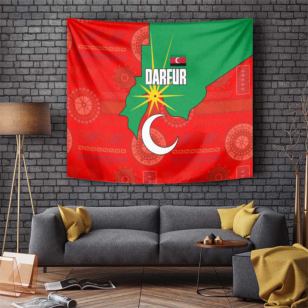 Darfur Sudan Tapestry with Red Green Yellow Crescent Star - Wonder Print Shop