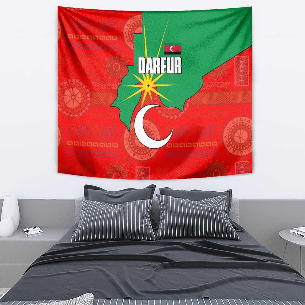 Darfur Sudan Tapestry with Red Green Yellow Crescent Star - Wonder Print Shop