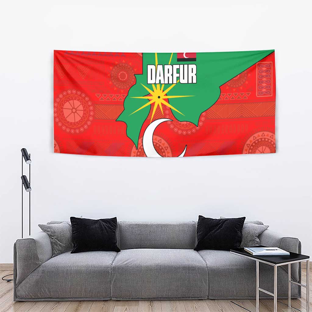 Darfur Sudan Tapestry with Red Green Yellow Crescent Star - Wonder Print Shop