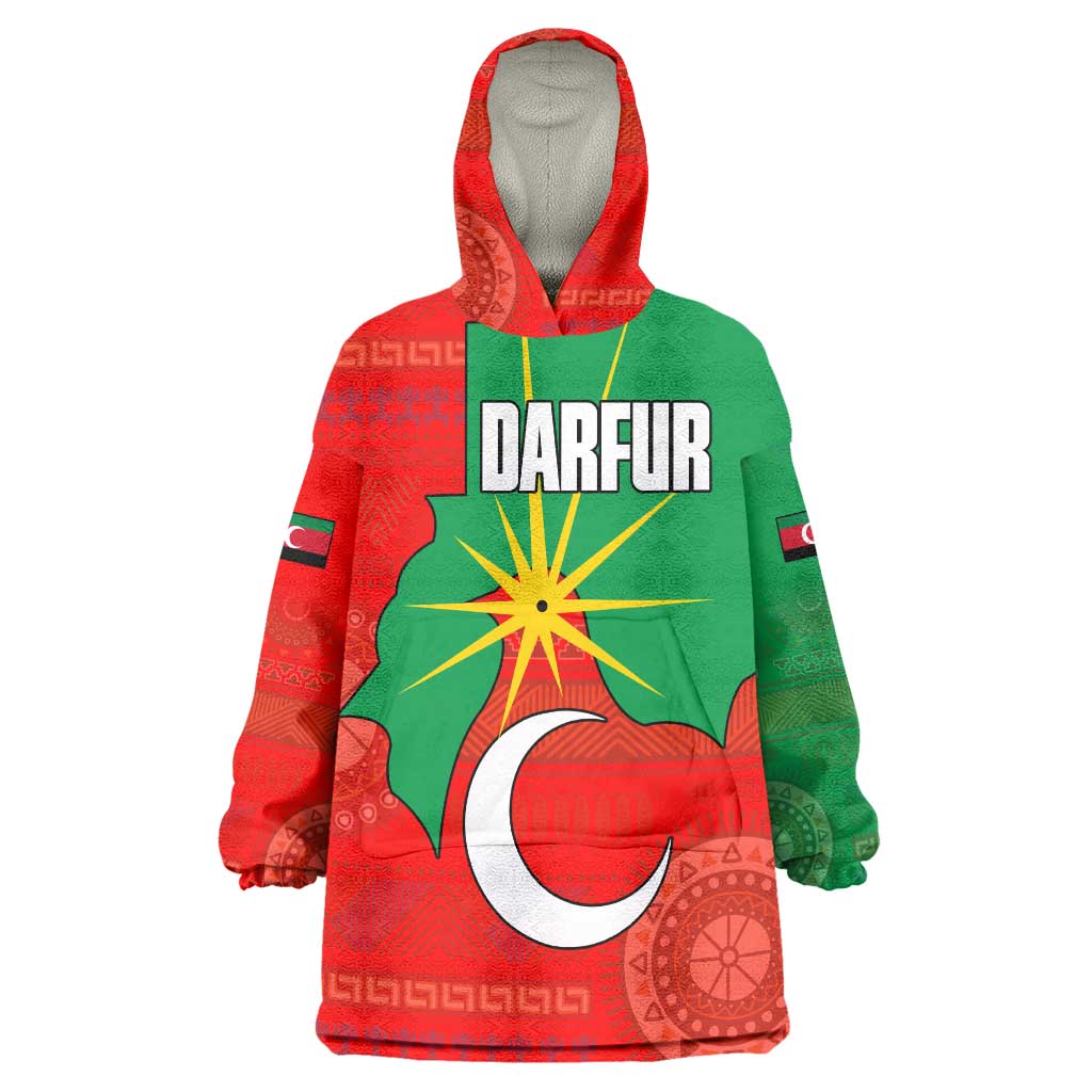 Darfur Sudan Wearable Blanket Hoodie with Red Green Yellow Crescent Star - Wonder Print Shop