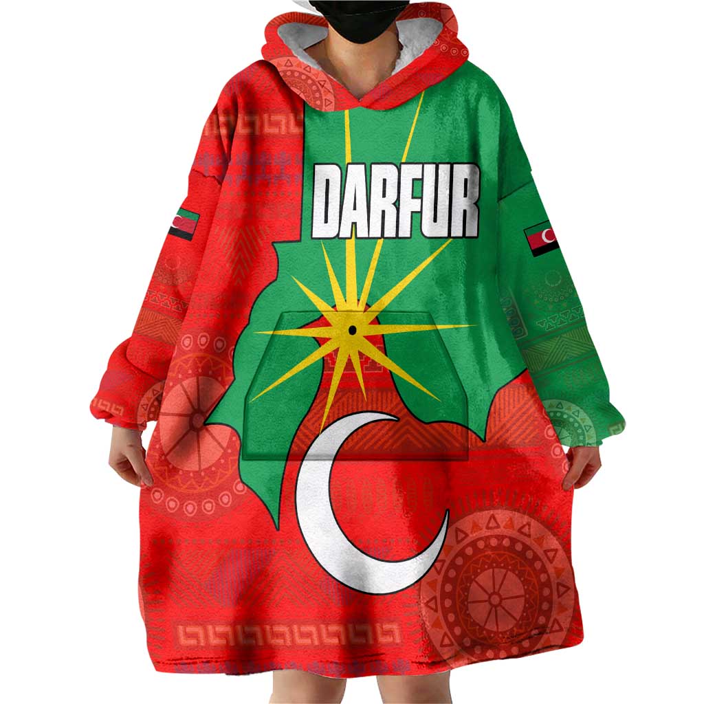 Darfur Sudan Wearable Blanket Hoodie with Red Green Yellow Crescent Star - Wonder Print Shop
