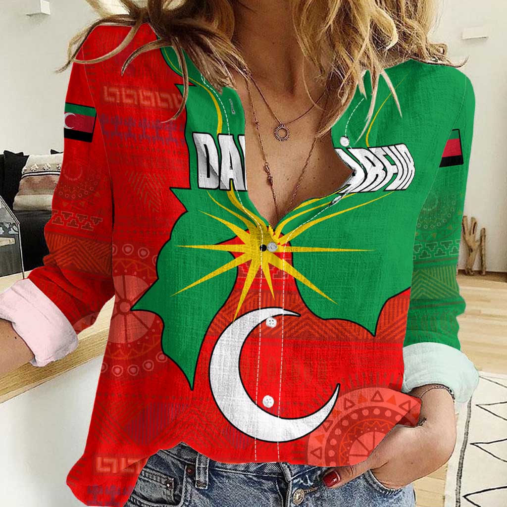 Darfur Sudan Women Casual Shirt with Red Green Yellow Crescent Star - Wonder Print Shop