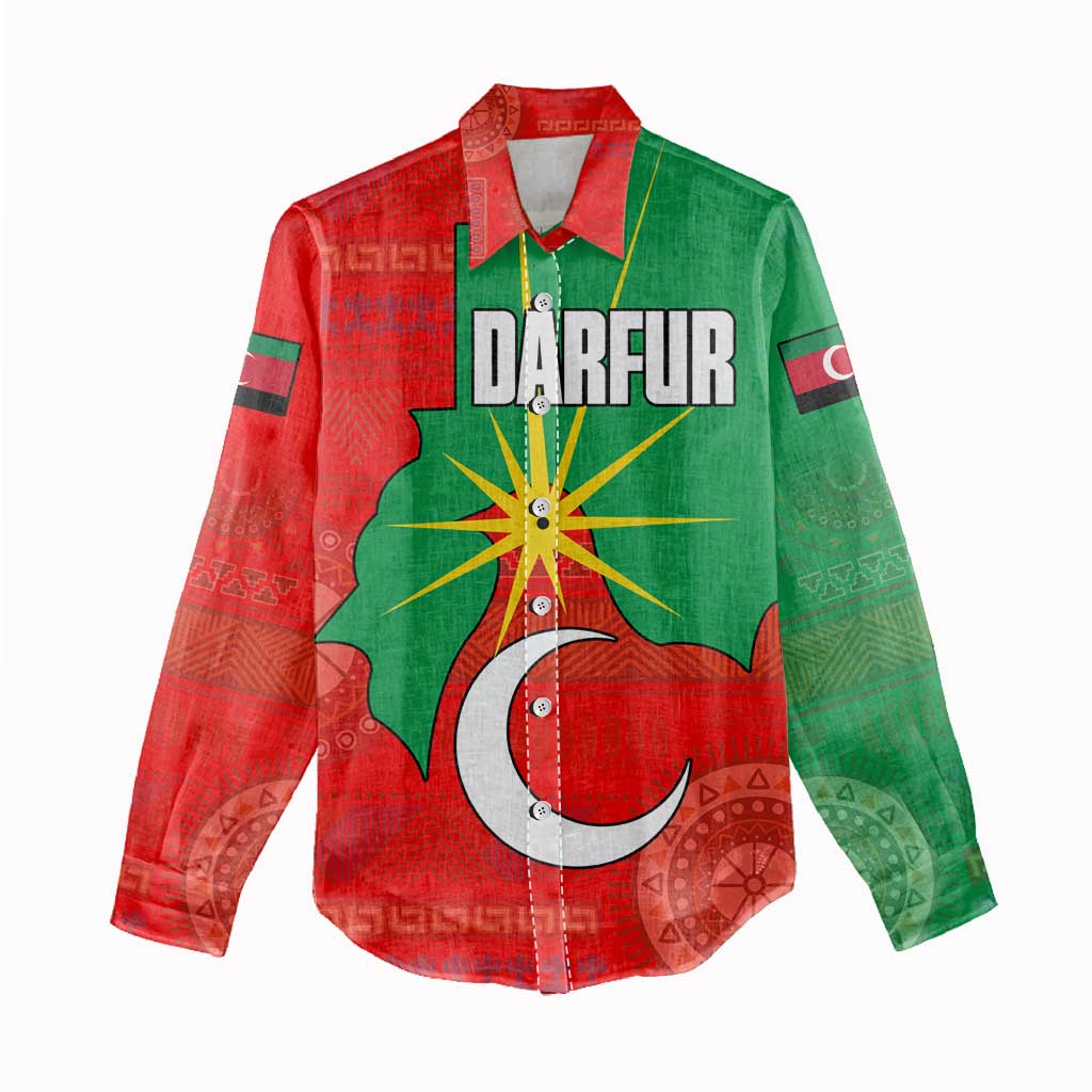 Darfur Sudan Women Casual Shirt with Red Green Yellow Crescent Star - Wonder Print Shop
