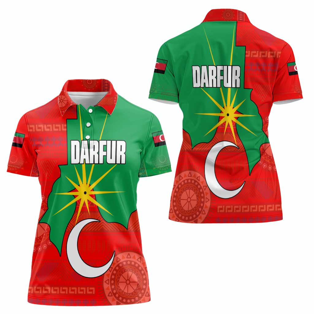Darfur Sudan Women Polo Shirt with Red Green Yellow Crescent Star - Wonder Print Shop