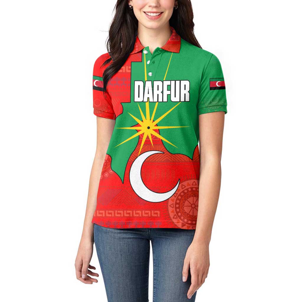 Darfur Sudan Women Polo Shirt with Red Green Yellow Crescent Star - Wonder Print Shop